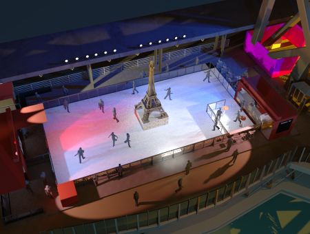 Aerial voew on the Eiffel Tower Ice skating rink  